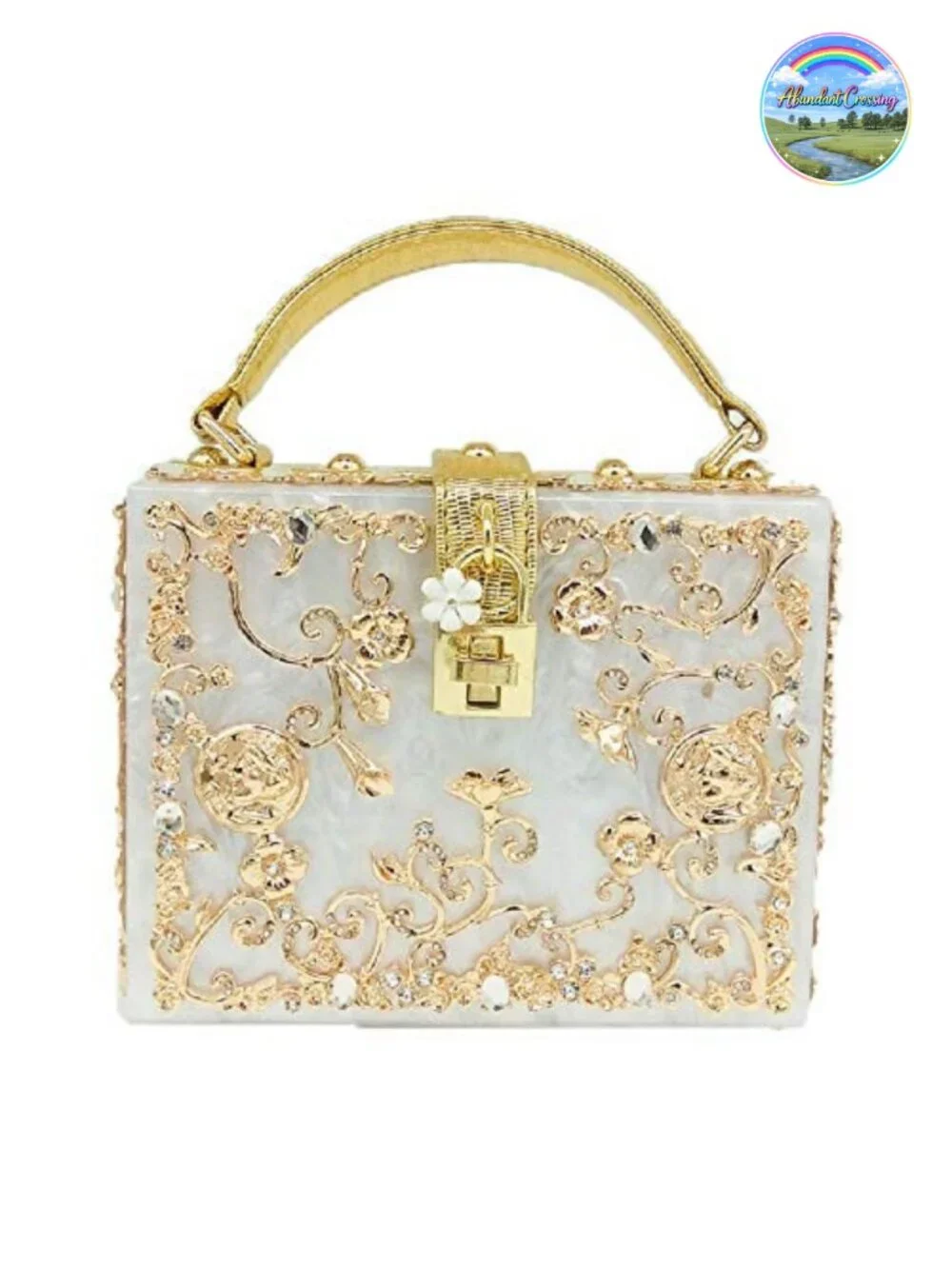 Designer Flower Acrylic Crossbody Bag with Rhinestones Evening Clutch Shoulder